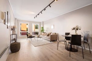 Meget luftig planløsning i leiligheten. 