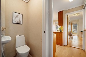 I hovedetasjen er det et toalettrom med vask. 