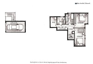 Planskissen viser underetasjen (u1). I tillegg vises garasjeplassen som følger med. 