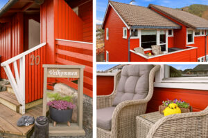 Innbydende inngangsparti med hyggelig sitteplass.
