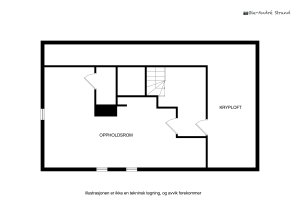 Planskisse for loftsetasjen | Etasjen har et målbart areal på 14 m² og et samlet gulvareal på 37 m²