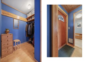 I gangen er det fin plass til oppheng av yttertøy og sko.