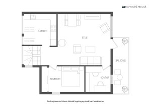 Planskisse hovedetasje. Nb. Altan/ balkong er tegnet litt større enn den egentlig er på denne skissen. Se fasadebilder for korrekt illustrasjon av altanen.