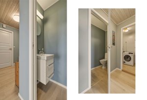 Inngang til et moderne gjestetoalett. 