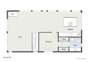 2.etasje er hyttens hjerte med store sosiale soner, vidstrakt utsikt samt privat avdeling med soverom, garderoberom og tilhørende bad. 