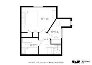 2.plan: Trapperom (3,9 m²), kammers (3,2 m²),
soverom (10,8 m²), kammers (2,9 m²)