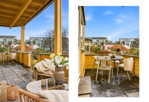 Stor og meget solrik terrasse med god plass til sittegruppe, grill og spisebord