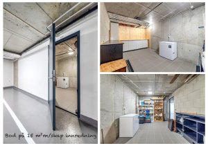 Romslig innredet bod i kjeller på ca. 15 kvm med både hobbybenk og eget strømuttak