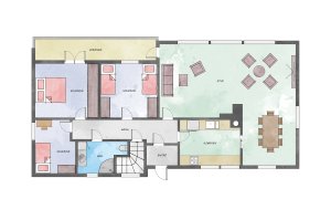 Hovedetasjen - Denne etasjen har et areal på 98 m² og utgang til altan på 6.5 m² 
