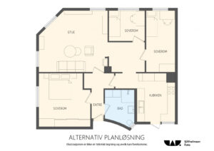 Alternativ planløsning med et ekstra rom. 