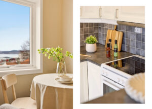 Det er plass til spisebord i forbindelse med kjøkkenet.