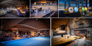 Loungeområde med peis og biljardbord og restauranter med god mat og drikke. 