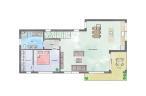 Husets 2. etasje har et areal på 81 m² + terrasse på 12.9 m²