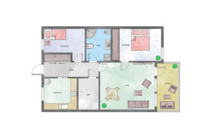 Leiligheten har et areal på 68 m² + altan på 6 m² | Det er i tillegg enkel tilgang til store fellesareal 