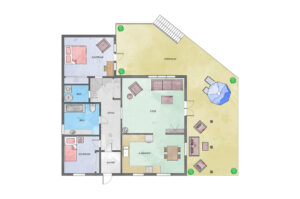 Planskisse som viser den praktiske planløsningen over leilighetens 88 m² 